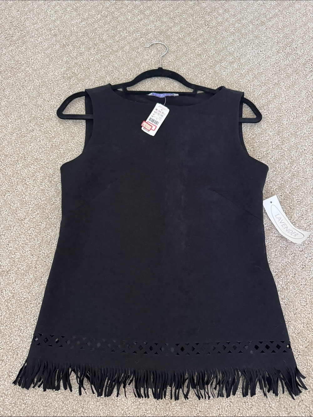 Black Sleeveless Fringe Hem Tunic